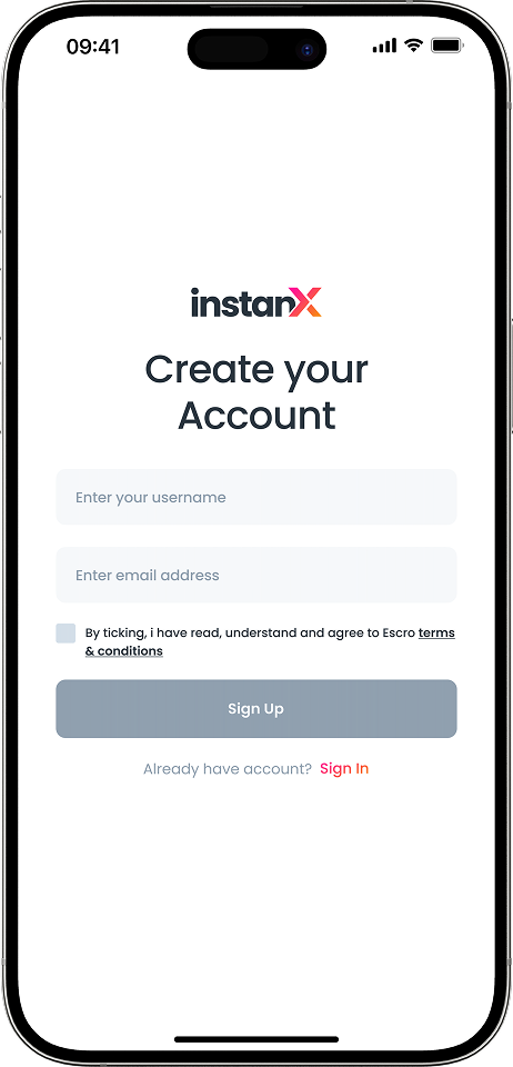 InstanX mockup screen 1